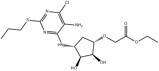 Ethyl 2-[[(1S,2S,3S,4R)-4-[[5-amino-6-chloro-2-(propylthio)-4-pyrimidinyl]amino]-2,3-dihydroxycyclopentyl]oxy]acetate Structure