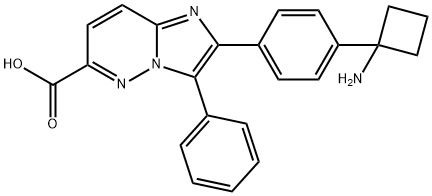 Imidazo[1,2-b]pyridazine-6-carboxylic acid, 2-[4-(1-aminocyclobutyl)phenyl]-3-phenyl- Structure