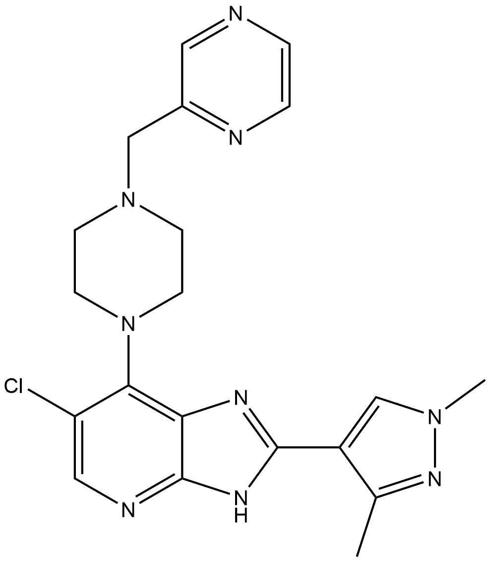 6-Chloro-2-(1,3-dimethyl-1H-pyrazol-4-yl)-7-[4-(2-pyrazinylmethyl)-1-piperazinyl]-3H-imidazo[4,5-b]pyridine Structure