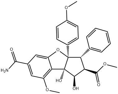 1H-Cyclopenta[b]benzofuran-2-carboxylic acid, 6-(aminocarbonyl)-2,3,3a,8b-tetrahydro-1,8b-dihydroxy-8-methoxy-3a-(4-methoxyphenyl)-3-phenyl-, methyl ester, (1R,2R,3S,3aR,8bS)- Structure