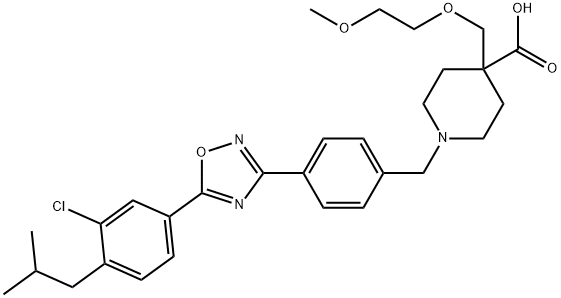 4-Piperidinecarboxylic acid, 1-[[4-[5-[3-chloro-4-(2-methylpropyl)phenyl]-1,2,4-oxadiazol-3-yl]phenyl]methyl]-4-[(2-methoxyethoxy)methyl]- Structure