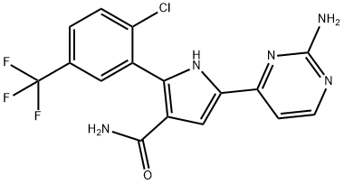 1H-Pyrrole-3-carboxamide, 5-(2-amino-4-pyrimidinyl)-2-[2-chloro-5-(trifluoromethyl)phenyl]- Structure