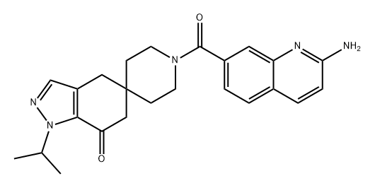 Spiro[5H-indazole-5,4'-piperidin]-7(6H)-one, 1'-[(2-amino-7-quinolinyl)carbonyl]-1,4-dihydro-1-(1-methylethyl)- Structure