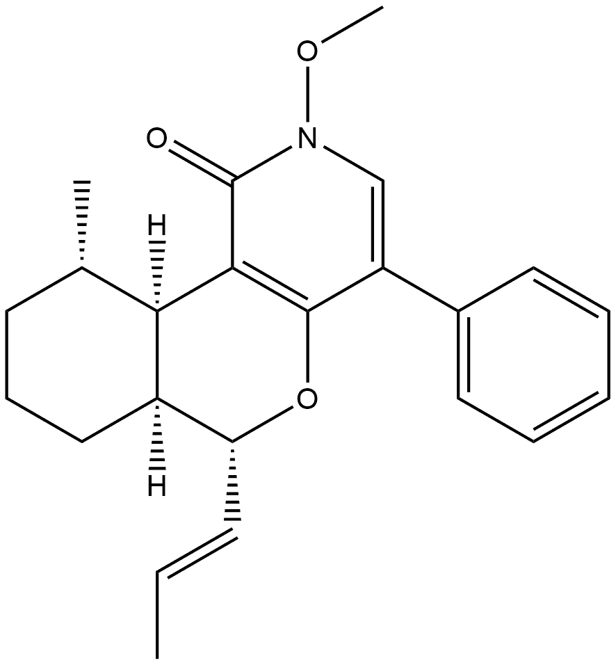 1H-[2]Benzopyrano[4,3-c]pyridin-1-one, 2,6,6a,7,8,9,10,10a-octahydro-2-methoxy-10-methyl-4-phenyl-6-(1E)-1-propen-1-yl-, (6R,6aS,10S,10aR)-rel-(-)- Structure