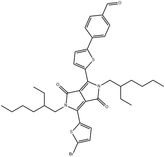 Benzaldehyde, 4-[5-[4-(5-bromo-2-thienyl)-2,5-bis(2-ethylhexyl)-2,3,5,6-tetrahydro-3,6-dioxopyrrolo[3,4-c]pyrrol-1-yl]-2-thienyl]- Structure