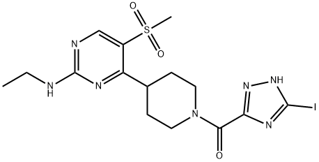 [4-[2-(ethylamino)-5-methylsulfonyl-pyrimidin-4-yl]-1-piperidyl]-(5-iodo-1H-1,2,4-triazol-3-yl)methanone Structure