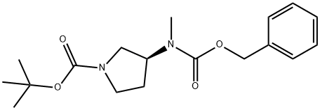 1-Pyrrolidinecarboxylic acid, 3-[methyl[(phenylmethoxy)carbonyl]amino]-, 1,1-dimethylethyl ester, (3S)- 구조식 이미지