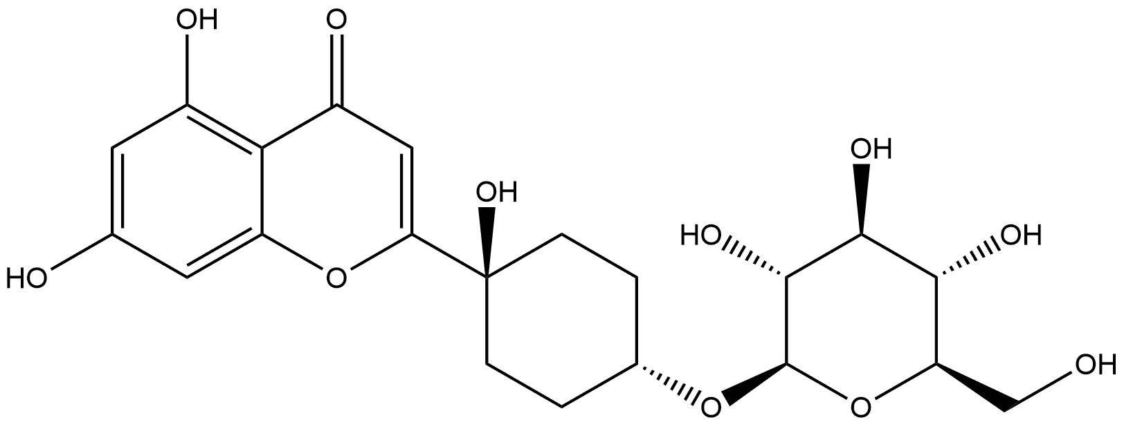 4H-1-Benzopyran-4-one, 2-[trans-4-(β-D-glucopyranosyloxy)-1-hydroxycyclohexyl]-5,7-dihydroxy- Structure