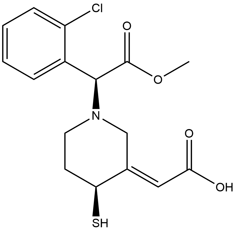 1-Piperidineacetic acid, 3-(carboxymethylene)-α-(2-chlorophenyl)-4-mercapto-, 1-methyl ester, (αS,3E,4S)- 구조식 이미지