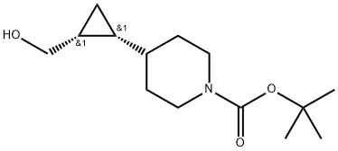 1-Piperidinecarboxylic acid, 4-[(1R,2R)-2-(hydroxymethyl)cyclopropyl]-, 1,1-dimethylethyl ester 구조식 이미지