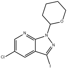 5-Chloro-3-iodo-1-(tetrahydro-2H-pyran-2-yl)-1H-pyrazolo[3,4-b]pyridine 구조식 이미지