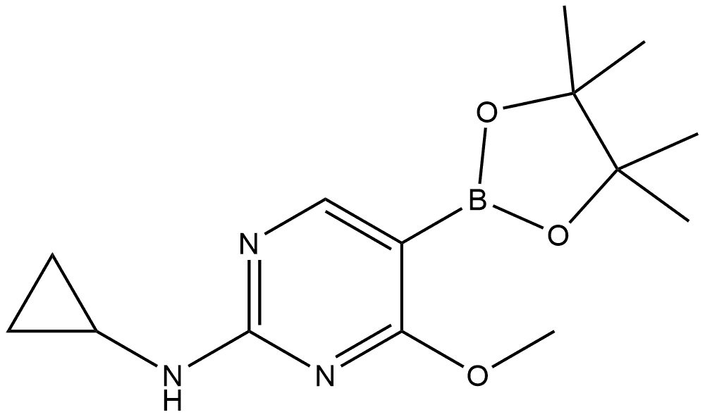 N-cyclopropyl-4-methoxy-5-(4,4,5,5-tetramethyl-1,3,2-dioxaborolan-2-yl)pyrimidin-2-amine 구조식 이미지