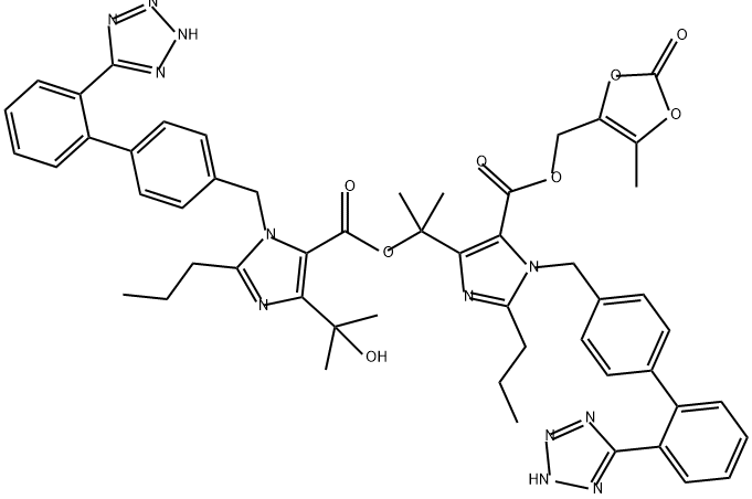 1H-Imidazole-5-carboxylic acid, 4-(1-hydroxy-1-methylethyl)-2-propyl-1-[[2'-(2H-tetrazol-5-yl)[1,1'-biphenyl]-4-yl]methyl]-, 1-methyl-1-[5-[[(5-methyl-2-oxo-1,3-dioxol-4-yl)methoxy]carbonyl]-2-propyl-1-[[2'-(2H-tetrazol-5-yl)[1,1'-biphenyl]-4-yl]methyl]-1 Structure