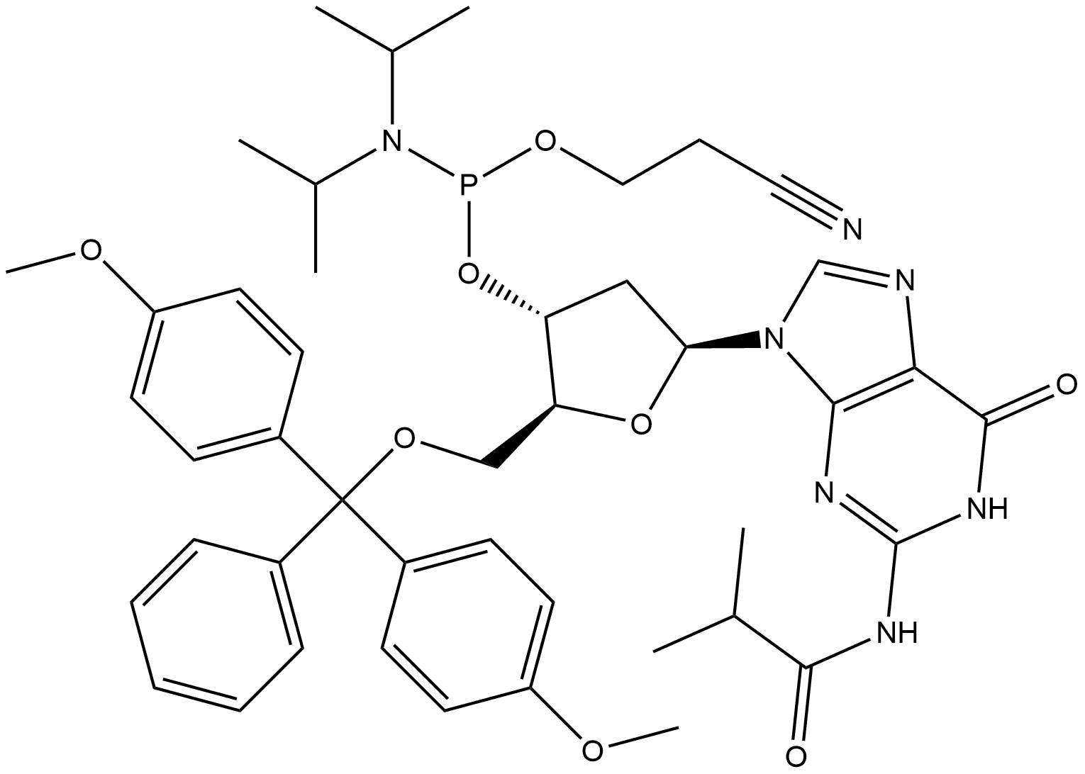 Propanamide, N-[9-[5-O-[bis(4-methoxyphenyl)phenylmethyl]-3-O-[[bis(1-methylethyl)amino](2-cyanoethoxy)phosphino]-2-deoxy-β-L-erythro-pentofuranosyl]-6,9-dihydro-6-oxo-1H-purin-2-yl]-2-methyl- Structure