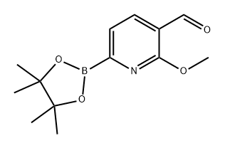 3-Pyridinecarboxaldehyde, 2-methoxy-6-(4,4,5,5-tetramethyl-1,3,2-dioxaborolan-2-yl)- 구조식 이미지