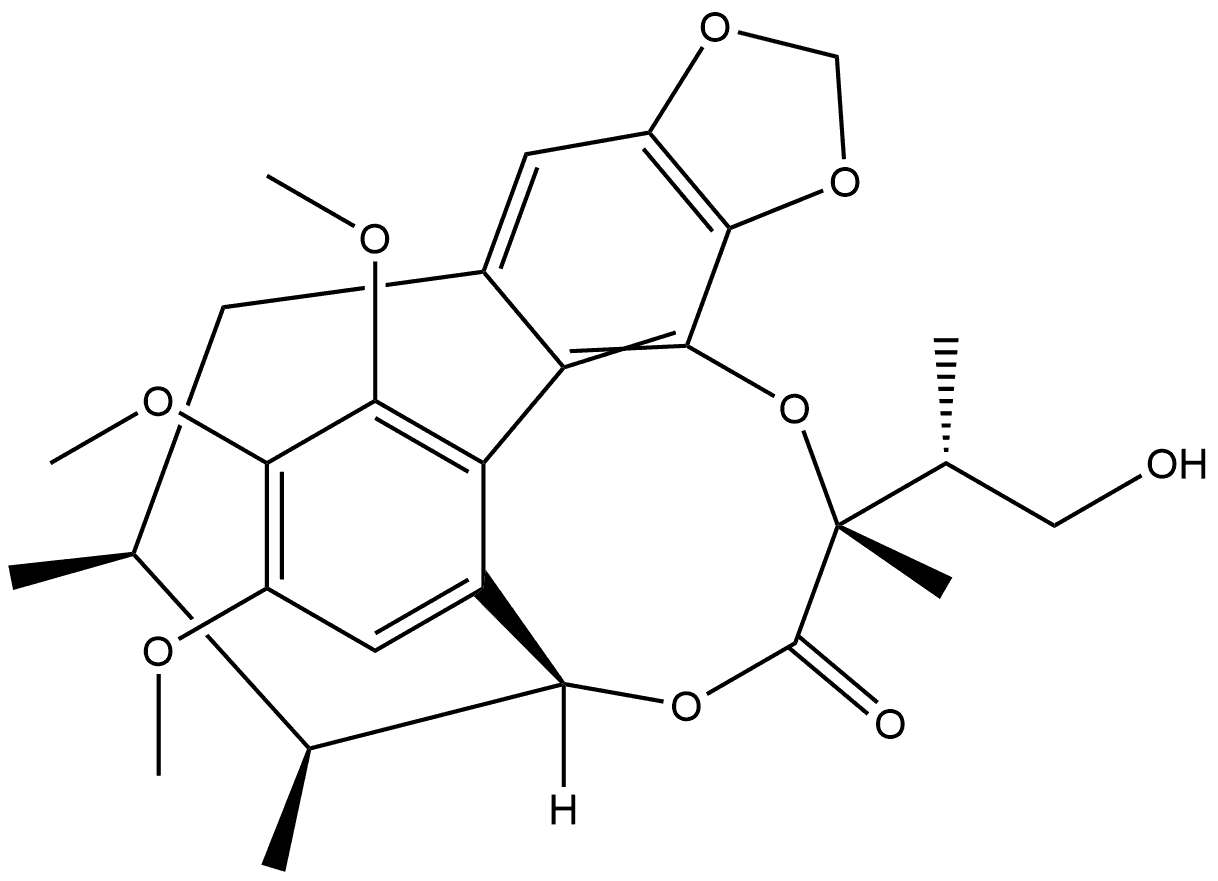 8,13-Propano-8H-benzo[f]-1,3-dioxolo[4,5-k][1,4]benzodioxonin-6(5H)-one, 5-[(1R)-2-hydroxy-1-methylethyl]-10,11,12-trimethoxy-5,16,17-trimethyl-, (5R,8R,12aS,16S,17S)- Structure