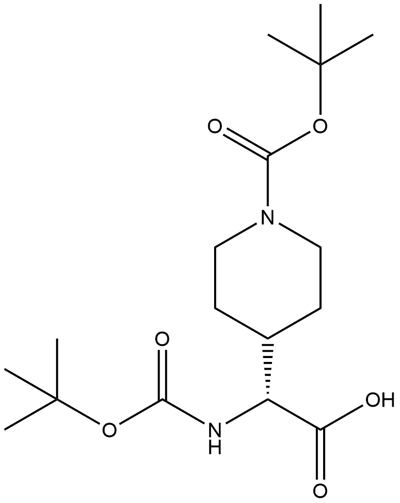 4-Piperidineacetic acid, 1-[(1,1-dimethylethoxy)carbonyl]-α-[[(1,1-dimethylethoxy)carbonyl]amino]-, (αR)- Structure