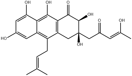 1(2H)-Anthracenone, 3,4-dihydro-2,3,6,8,9-pentahydroxy-3-[(3Z)-4-hydroxy-2-oxo-3-penten-1-yl]-10-(3-methyl-2-buten-1-yl)-, (2S,3R)- Structure