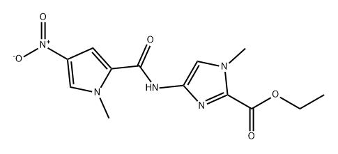 1H-Imidazole-2-carboxylic acid, 1-methyl-4-[[(1-methyl-4-nitro-1H-pyrrol-2-yl)carbonyl]amino]-, ethyl ester 구조식 이미지