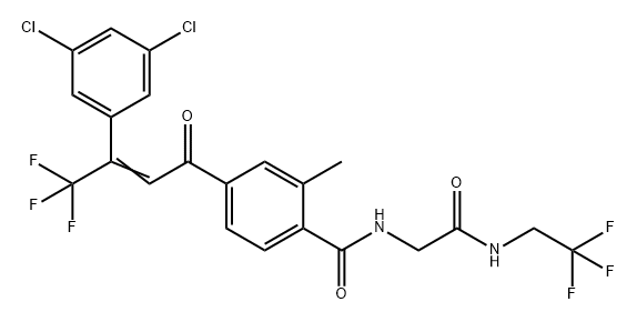 Benzamide, 4-[3-(3,5-dichlorophenyl)-4,4,4-trifluoro-1-oxo-2-buten-1-yl]-2-methyl-N-[2-oxo-2-[(2,2,2-trifluoroethyl)amino]ethyl]- 구조식 이미지