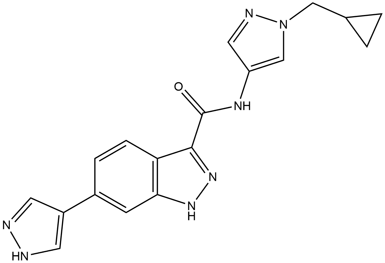 N-[1-(Cyclopropylmethyl)-1H-pyrazol-4-yl]-6-(1H-pyrazol-4-yl)-1H-indazole-3-carboxamide Structure