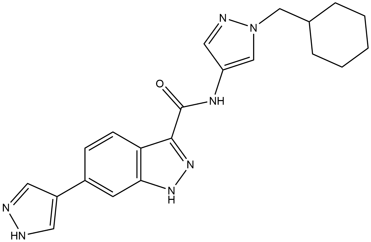 N-[1-(Cyclohexylmethyl)-1H-pyrazol-4-yl]-6-(1H-pyrazol-4-yl)-1H-indazole-3-carboxamide Structure