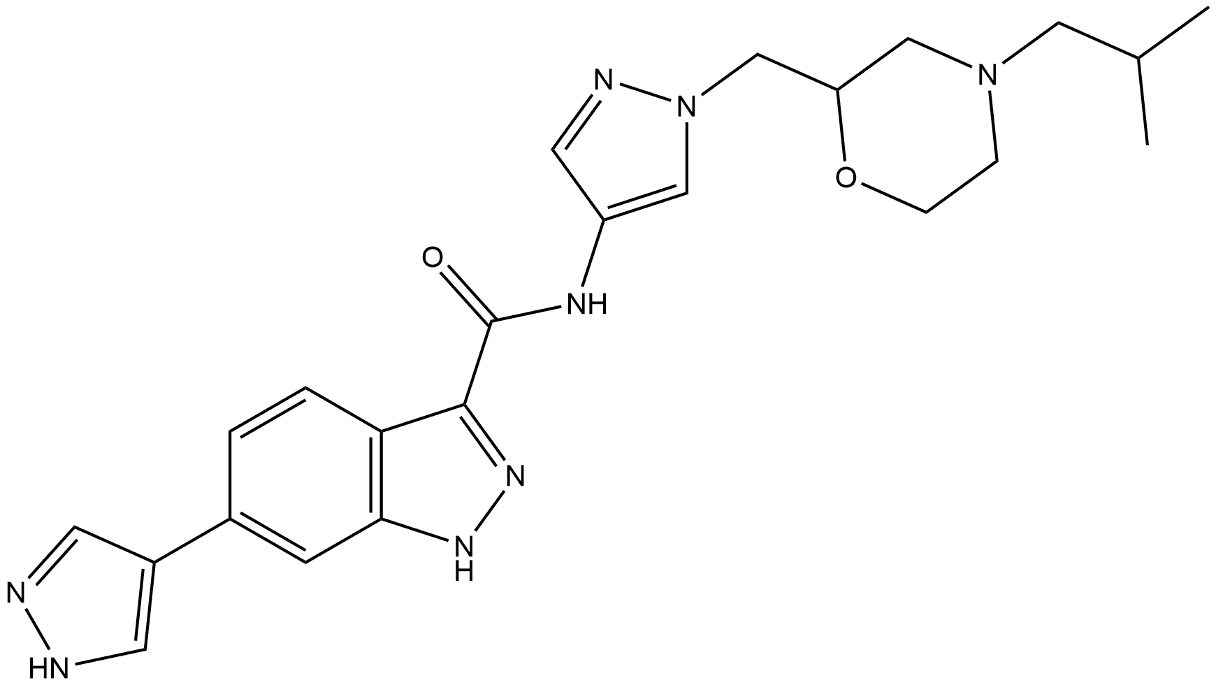 N-[1-[[4-(2-Methylpropyl)-2-morpholinyl]methyl]-1H-pyrazol-4-yl]-6-(1H-pyrazol-4-yl)-1H-indazole-3-carboxamide Structure