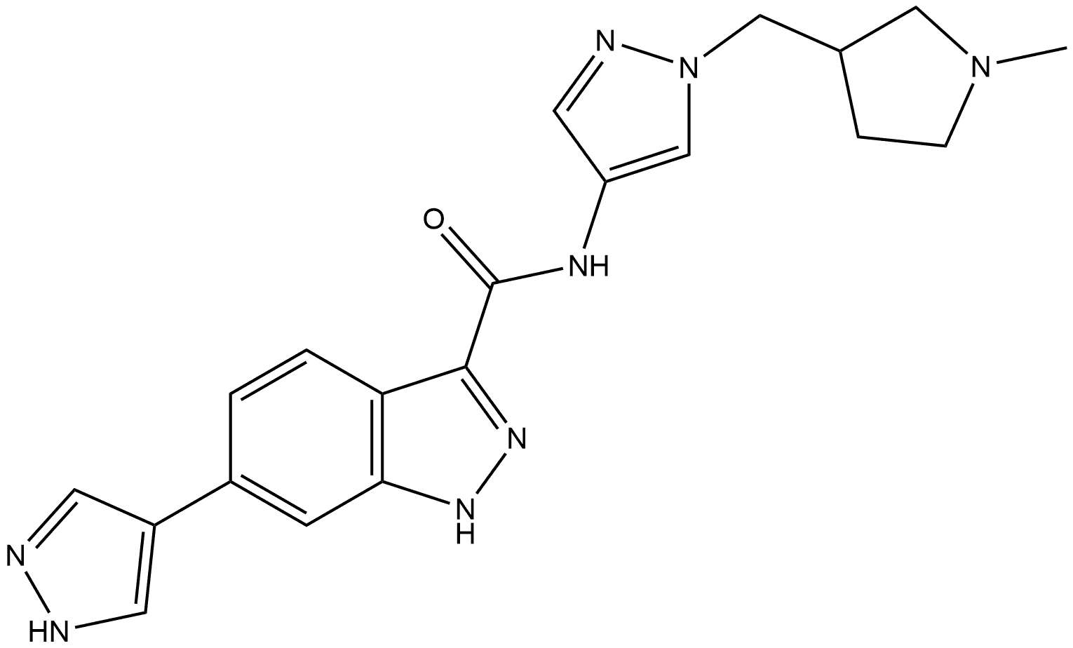 N-[1-[(1-Methyl-3-pyrrolidinyl)methyl]-1H-pyrazol-4-yl]-6-(1H-pyrazol-4-yl)-1H-indazole-3-carboxamide Structure