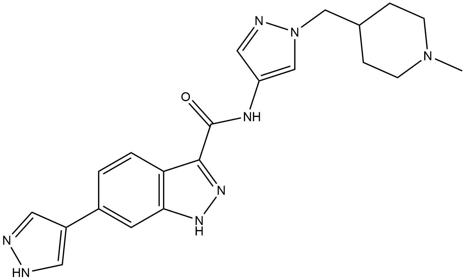 N-[1-[(1-Methyl-4-piperidinyl)methyl]-1H-pyrazol-4-yl]-6-(1H-pyrazol-4-yl)-1H-indazole-3-carboxamide Structure