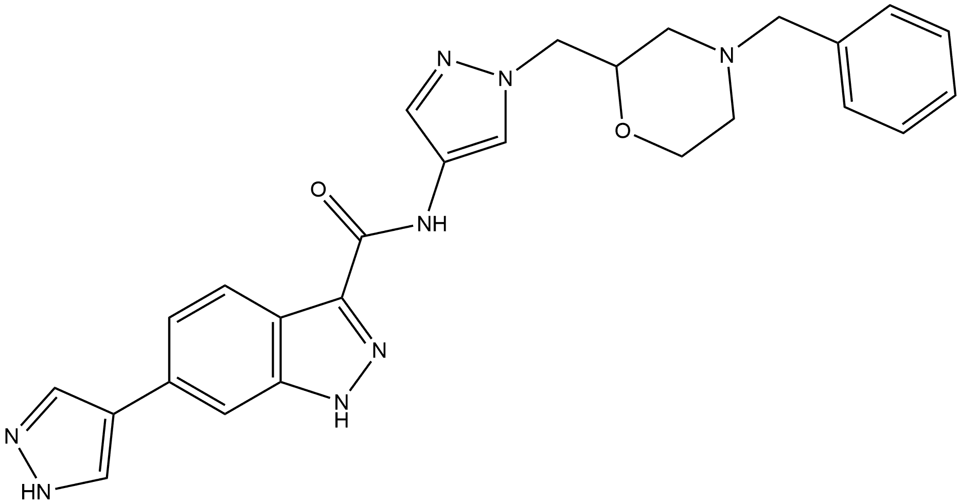 N-[1-[[4-(Phenylmethyl)-2-morpholinyl]methyl]-1H-pyrazol-4-yl]-6-(1H-pyrazol-4-yl)-1H-indazole-3-carboxamide Structure