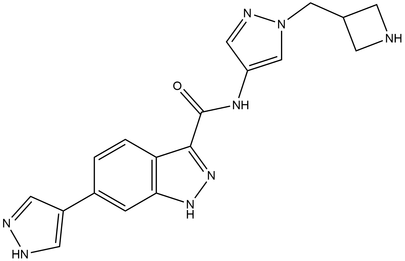 N-[1-(3-Azetidinylmethyl)-1H-pyrazol-4-yl]-6-(1H-pyrazol-4-yl)-1H-indazole-3-carboxamide Structure