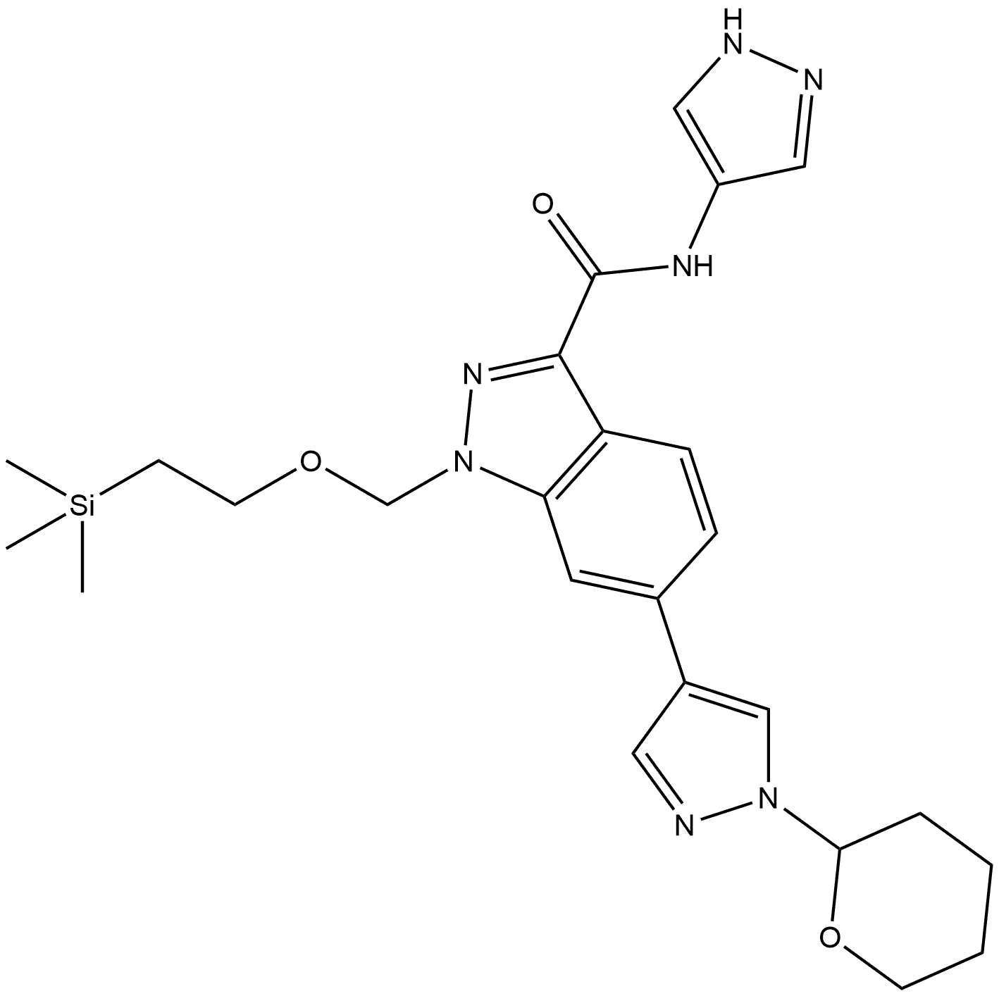 N-1H-Pyrazol-4-yl-6-[1-(tetrahydro-2H-pyran-2-yl)-1H-pyrazol-4-yl]-1-[[2-(trimethylsilyl)ethoxy]methyl]-1H-indazole-3-carboxamide Structure