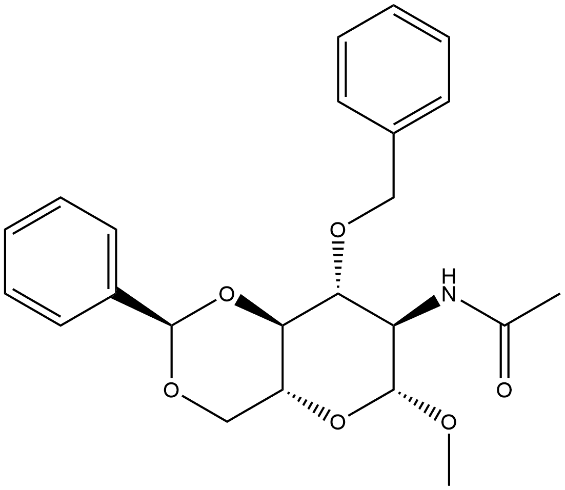 β-D-Glucopyranoside, methyl 2-(acetylamino)-2-deoxy-3-O-(phenylmethyl)-4,6-O-[(R)-phenylmethylene]- Structure