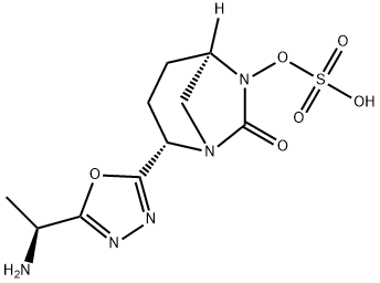 (2S,5R)-2-(5-((S)-1-aminoethyl)-1,3,4-oxadiazol-2-yl)-7-oxo-1,6-diazabicyclo[3.2.1]octan-6-yl hydrogen sulfate Structure