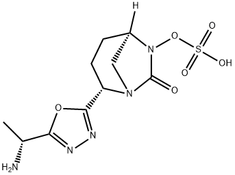 (2S,5R)-2-(5-((R)-1-aminoethyl)-1,3,4-oxadiazol-2-yl)-7-oxo-1,6-diazabicyclo[3.2.1]octan-6-yl hydrogen sulfate Structure