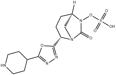 (2S,5R)-7-oxo-2-(5-(piperidin-4-yl)-1,3,4-oxadiazol-2-yl)-1,6-diazabicyclo[3.2.1]octan-6-yl hydrogen sulfate Structure