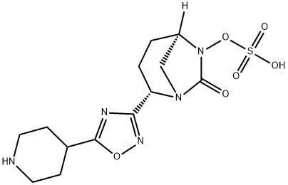 (2S,5R)-7-oxo-2-(5-(piperidin-4-yl)-1,2,4-oxadiazol-3-yl)-1,6-diazabicyclo[3.2.1]octan-6-yl hydrogen sulfate Structure
