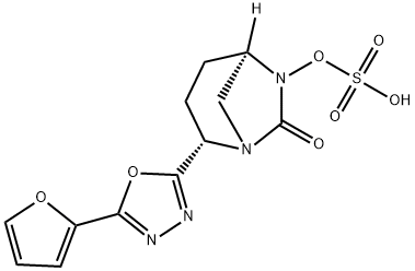 (2S,5R)-2-[5-(2-Furanyl)-1,3,4-oxadiazol-2-yl]-6-(sulfooxy)-1,6-diazabicyclo[3.2.1]octan-7-one Structure