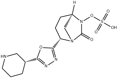 (2S,5R)-7-oxo-2-(5-((R)-piperidin-3-yl)-1,3,4-oxadiazol-2-yl)-1,6-diazabicyclo [3.2.1]octan-6-yl hydrogen sulfate Structure