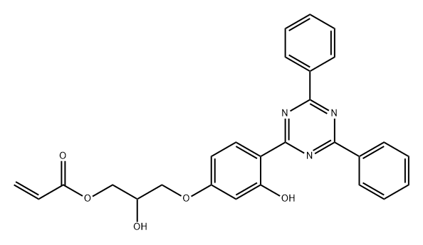 2-Propenoic acid, 3-[4-(4,6-diphenyl-1,3,5-triazin-2-yl)-3-hydroxyphenoxy]-2-hydroxypropyl ester 구조식 이미지