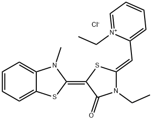 Pyridinium, 1-ethyl-2-[(Z)-[(5E)-3-ethyl-5-(3-methyl-2(3H)-benzothiazolylidene)-4-oxo-2-thiazolidinylidene]methyl]-, chloride (1:1) Structure