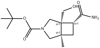 rel-((1R,5R,6R)-tert-Butyl 6-carbamoyl-5-(hydroxymethyl)-1-methyl-3-azabicyclo[3.2.0]heptane-3-carboxylate) Structure