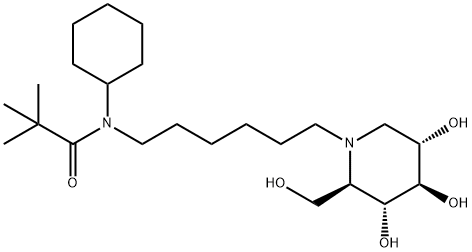 Propanamide, N-cyclohexyl-2,2-dimethyl-N-[6-[(2R,3R,4R,5S)-3,4,5-trihydroxy-2-(hydroxymethyl)-1-piperidinyl]hexyl]- Structure