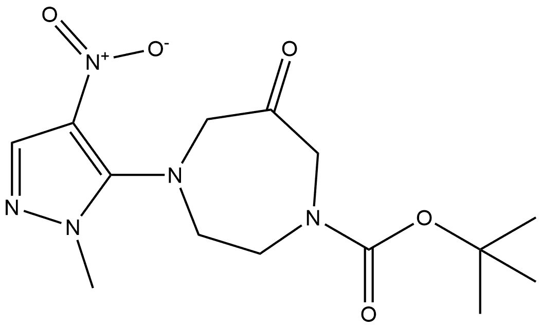 1H-1,4-Diazepine-1-carboxylic acid, hexahydro-4-(1-methyl-4-nitro-1H-pyrazol-5-yl)-6-oxo-, 1,1-dimethylethyl ester Structure