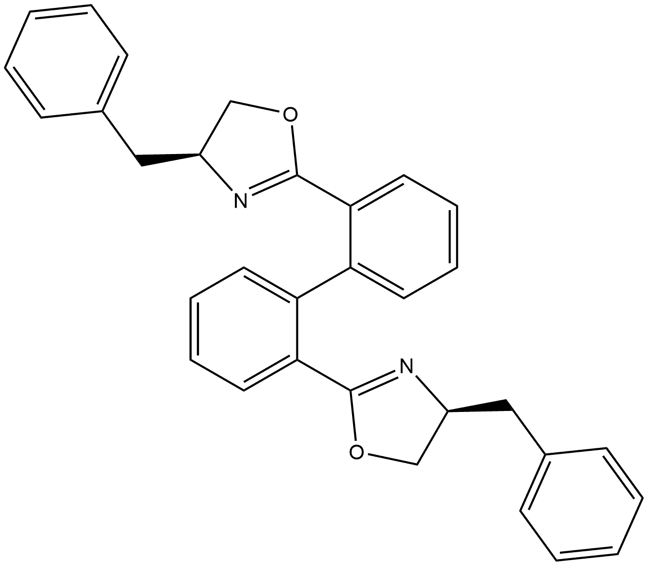 (4S,4′S)-2,2′-(1R)-[1,1′-Biphenyl]-2,2′-diylbis[4,5-dihydro-4-(phenylmethyl)oxazole] Structure