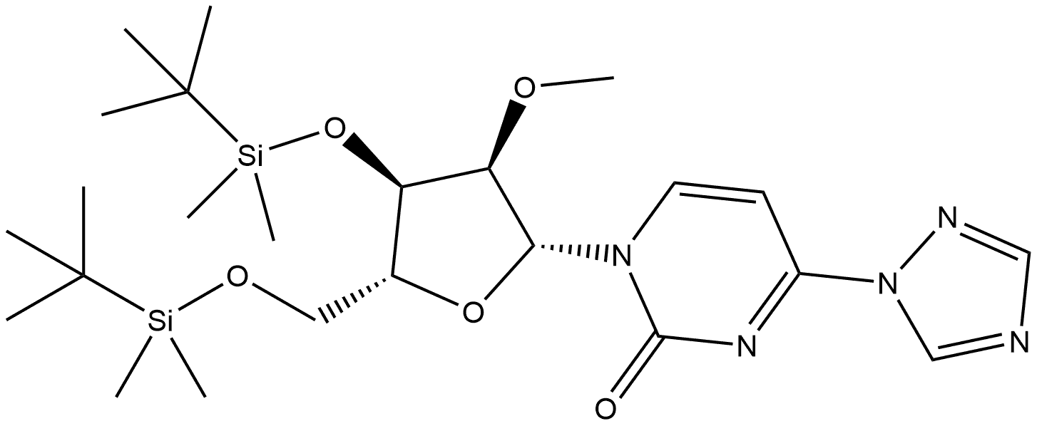 2(1H)-Pyrimidinone, 1-[3,5-bis-O-[(1,1-dimethylethyl)dimethylsilyl]-2-O-methyl-β-D-ribofuranosyl]-4-(1H-1,2,4-triazol-1-yl)- Structure