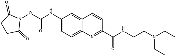 Carbamic acid, N-[2-[[[2-(diethylamino)ethyl]amino]carbonyl]-6-quinolinyl]-, 2,5-dioxo-1-pyrrolidinyl ester Structure