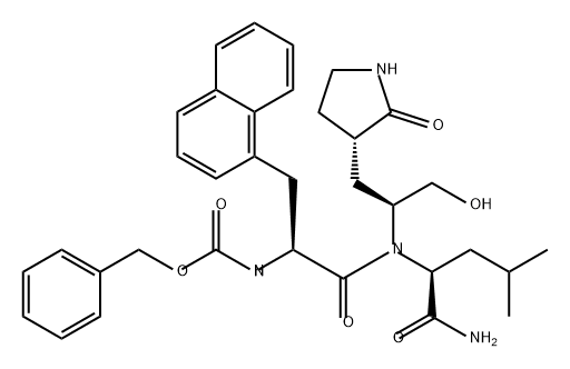 L-Leucinamide, 3-(1-naphthalenyl)-N-[(phenylmethoxy)carbonyl]-L-alanyl-N-[(1S)-1-(hydroxymethyl)-2-[(3S)-2-oxo-3-pyrrolidinyl]ethyl]- Structure