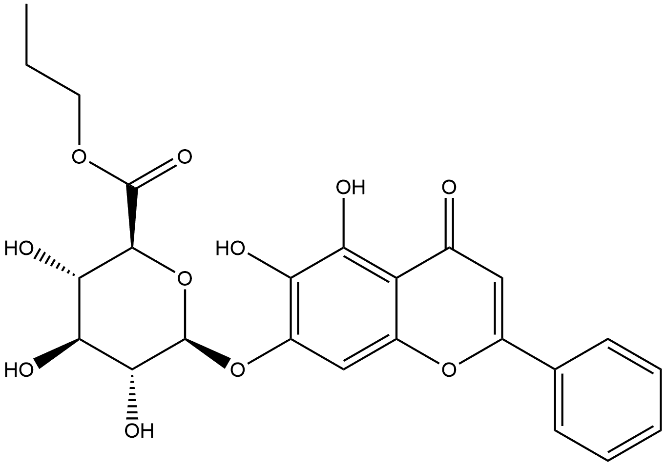 β-D-Glucopyranosiduronic acid, 5,6-dihydroxy-4-oxo-2-phenyl-4H-1-benzopyran-7-yl, propyl ester Structure