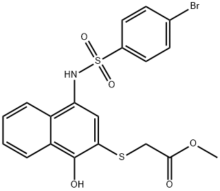 Acetic acid, 2-[[4-[[(4-bromophenyl)sulfonyl]amino]-1-hydroxy-2-naphthalenyl]thio]-, methyl ester Structure